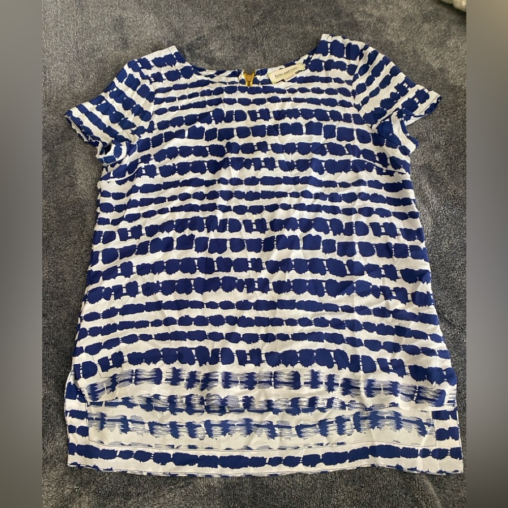 Navy and White Silk,  Patterned Women's Top Small